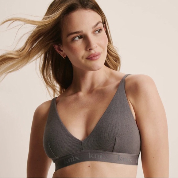 Knix Logo Rib Modal Bralette Super Soft Light Support Size XS Grey - Picture 1 of 13